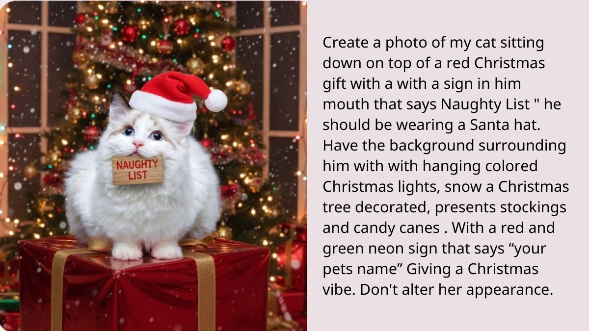 Prompt Tạo Ảnh Noel Bằng AI Thú Cưng Ngậm Cành Thông Cực Xinh