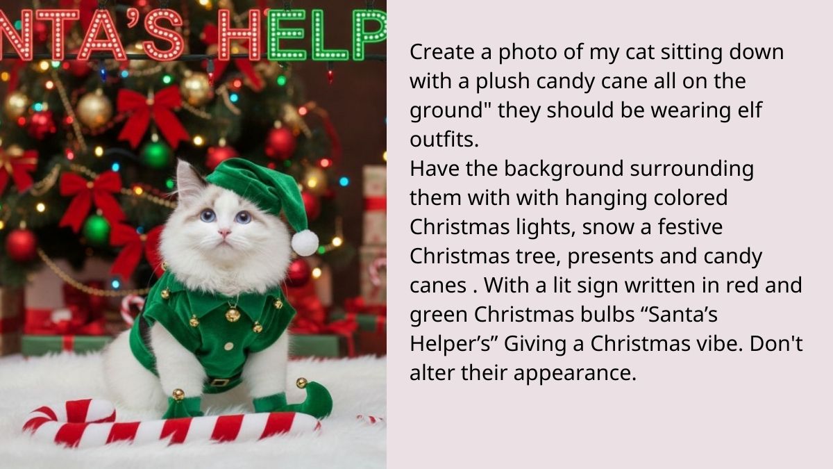 Prompt Tạo Ảnh Chú Mèo Hóa Ông Già Noel Với Bộ Đồ Xanh