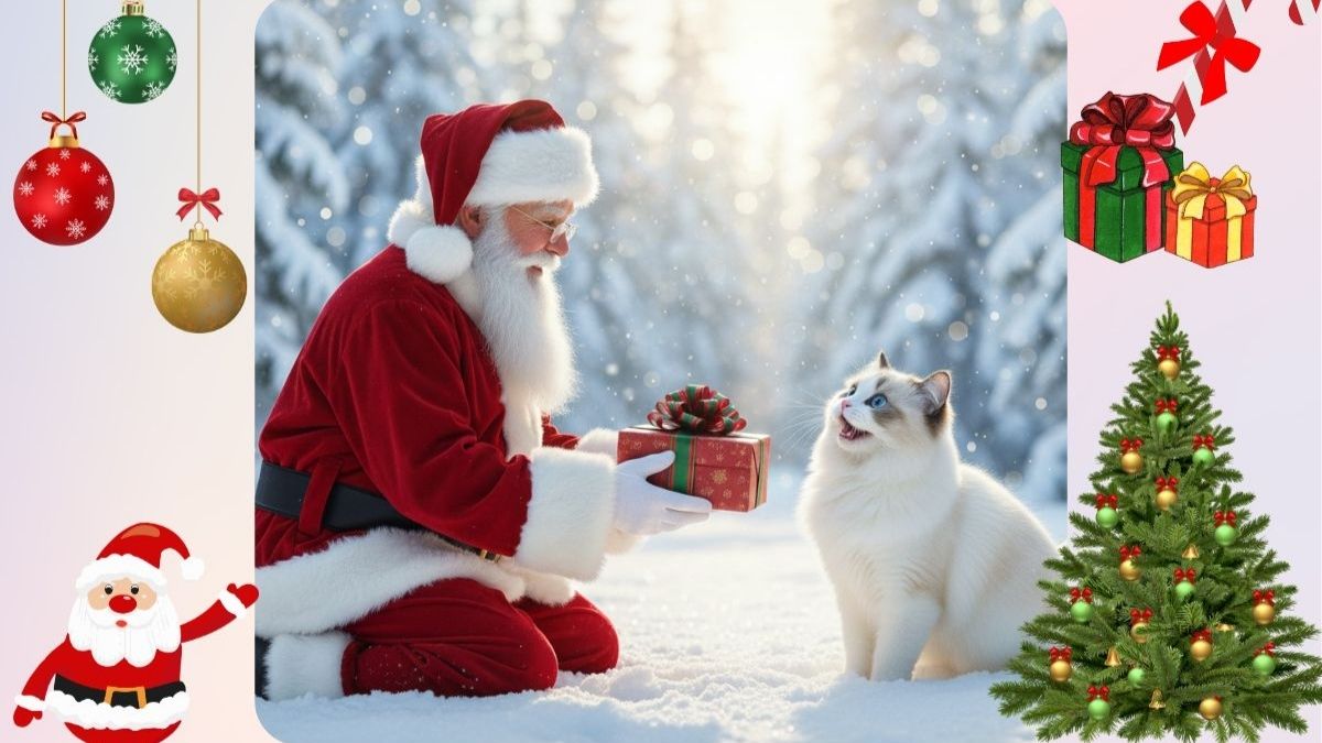 Prompt Tạo Ảnh Noel Bằng AI Con Mèo Cùng Ông Già Noel