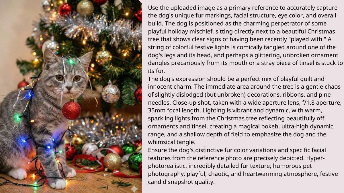 Prompt Tạo Ảnh Đẹp Noel Bằng AI Thú Cưng Trang Trí Cây Thông Noel
