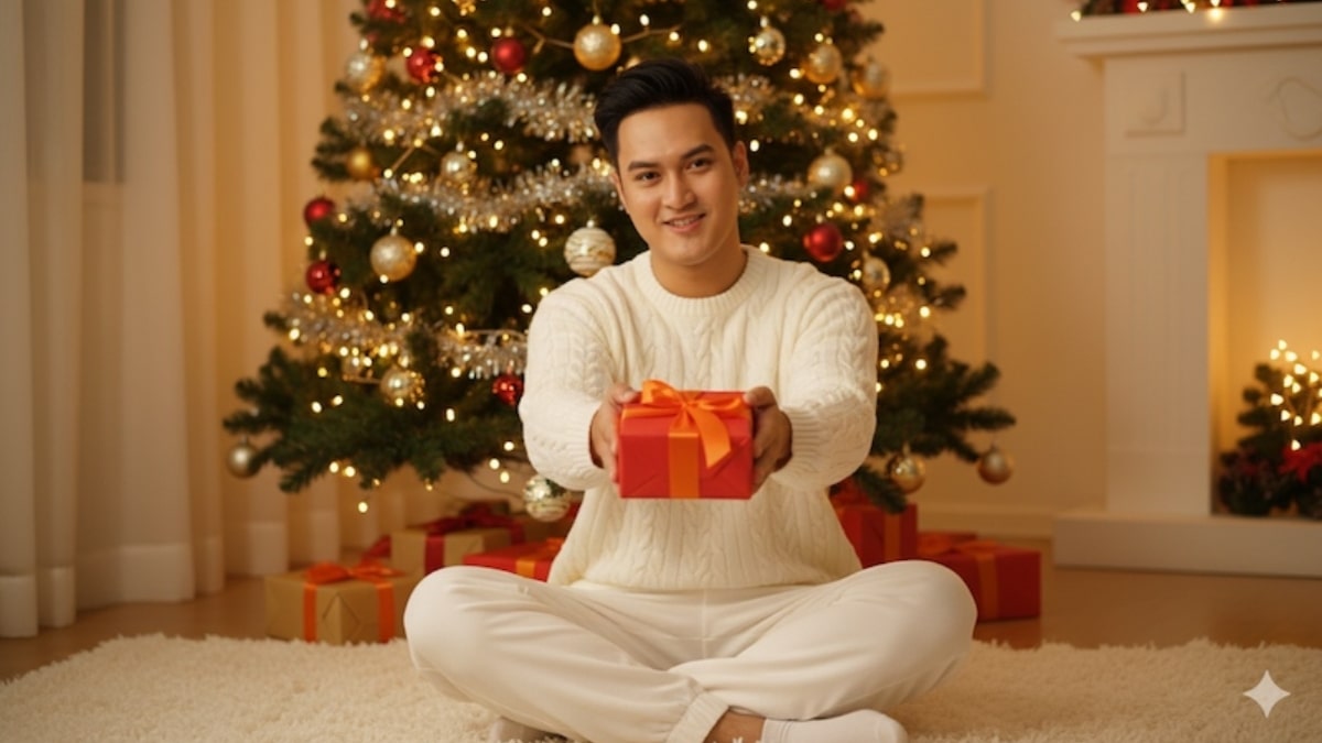 Prompt Tạo Ảnh Noel Cho Nam Dáng Tặng Quà