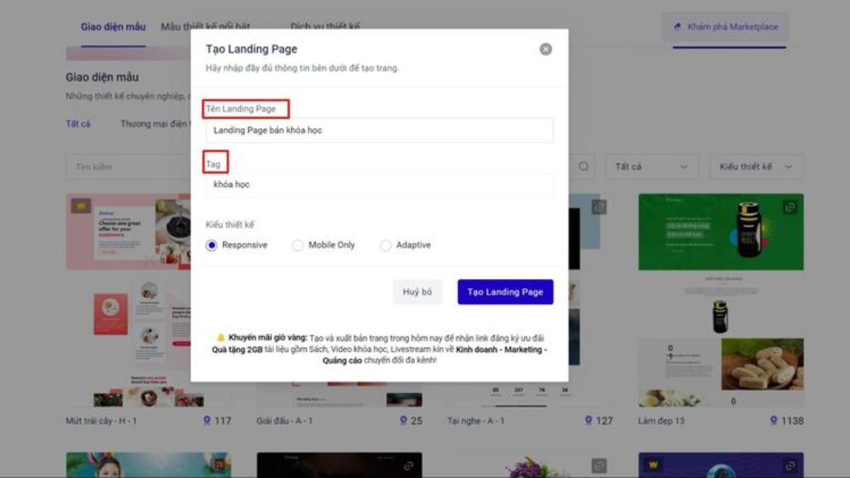 Hướng Dẫn Cách Tạo Ladipage Miễn Phí bước 3