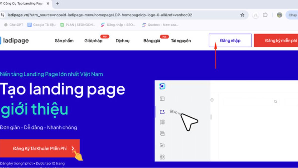 Hướng Dẫn Cách Tạo Ladipage Miễn Phí bước 1