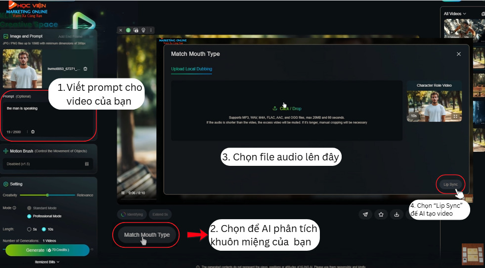 Mẹo sử dụng các công cụ tạo video AI- Kling mẹo 4 Lipsync