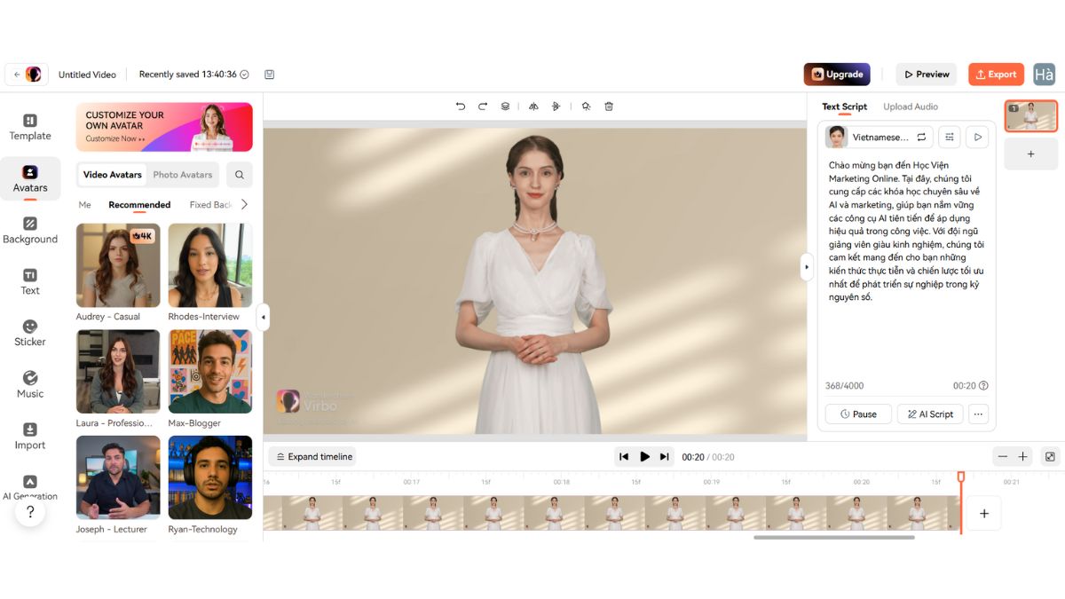 Công cụ tạo video AI tiếng Việt- Cách sử dụng Virbo