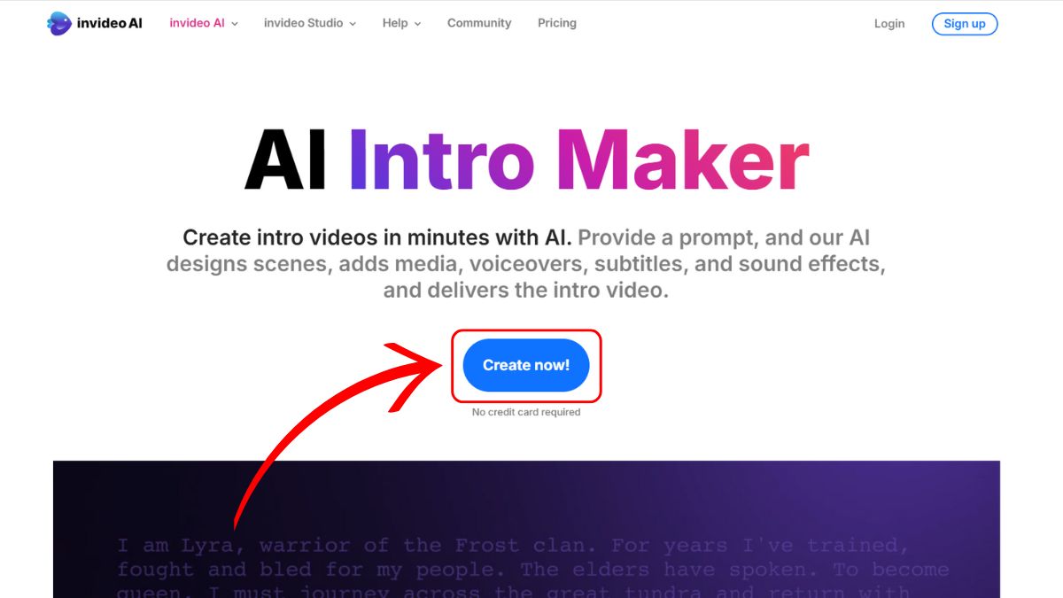 Invideo AI tạo video intro bằng AI bước 1