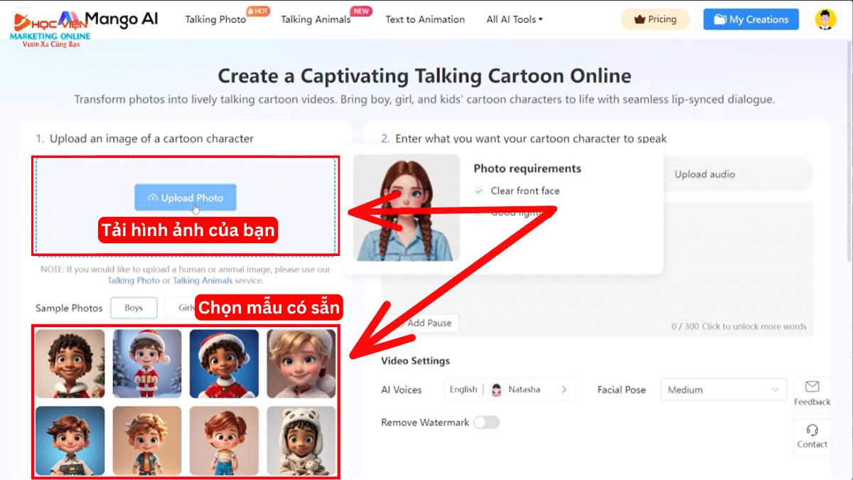 Cách làm video AI nói miễn phí với Mango AI- Cách sử dụng bước 3
