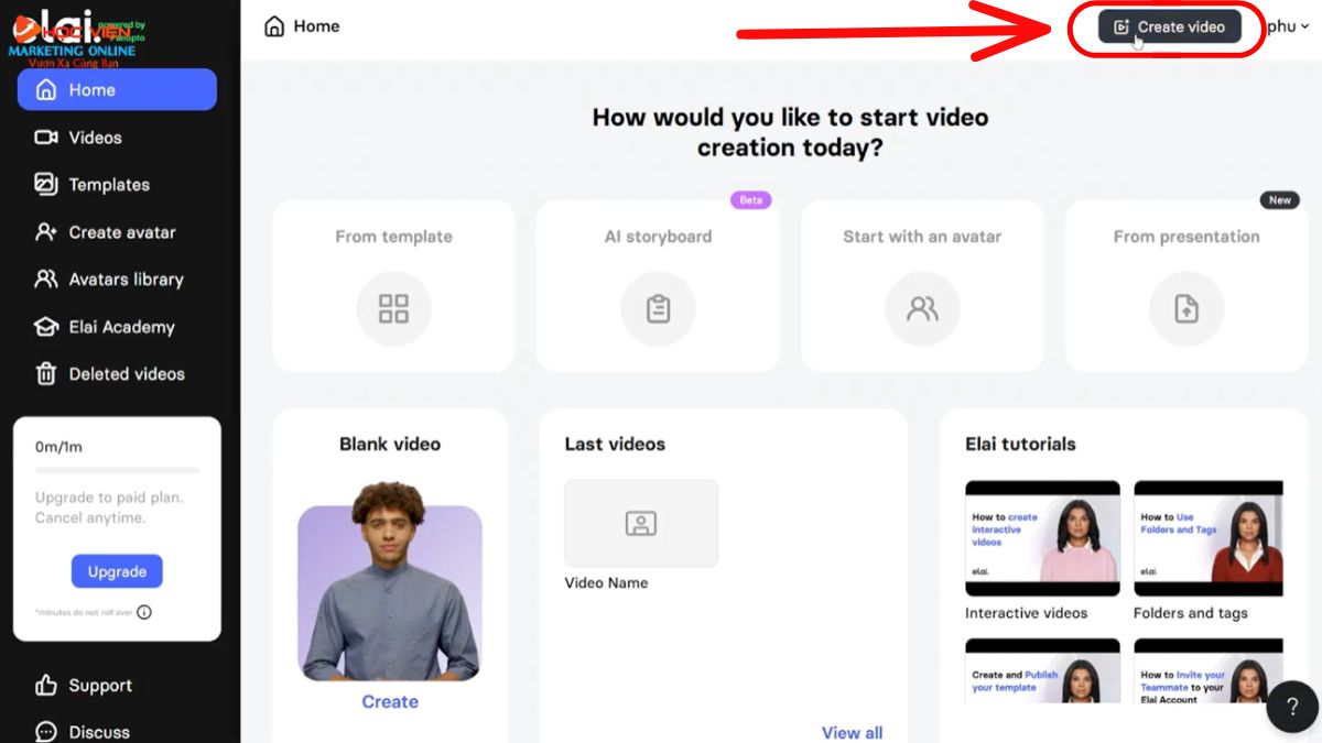 Cách làm video AI nói miễn phí với Elai- Cách sử dụng bước 2