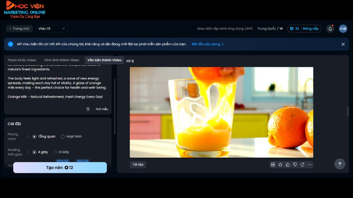 Công cụ làm video quảng cáo sản phẩm bằng AI- Các bước thực hiện Vidu AI