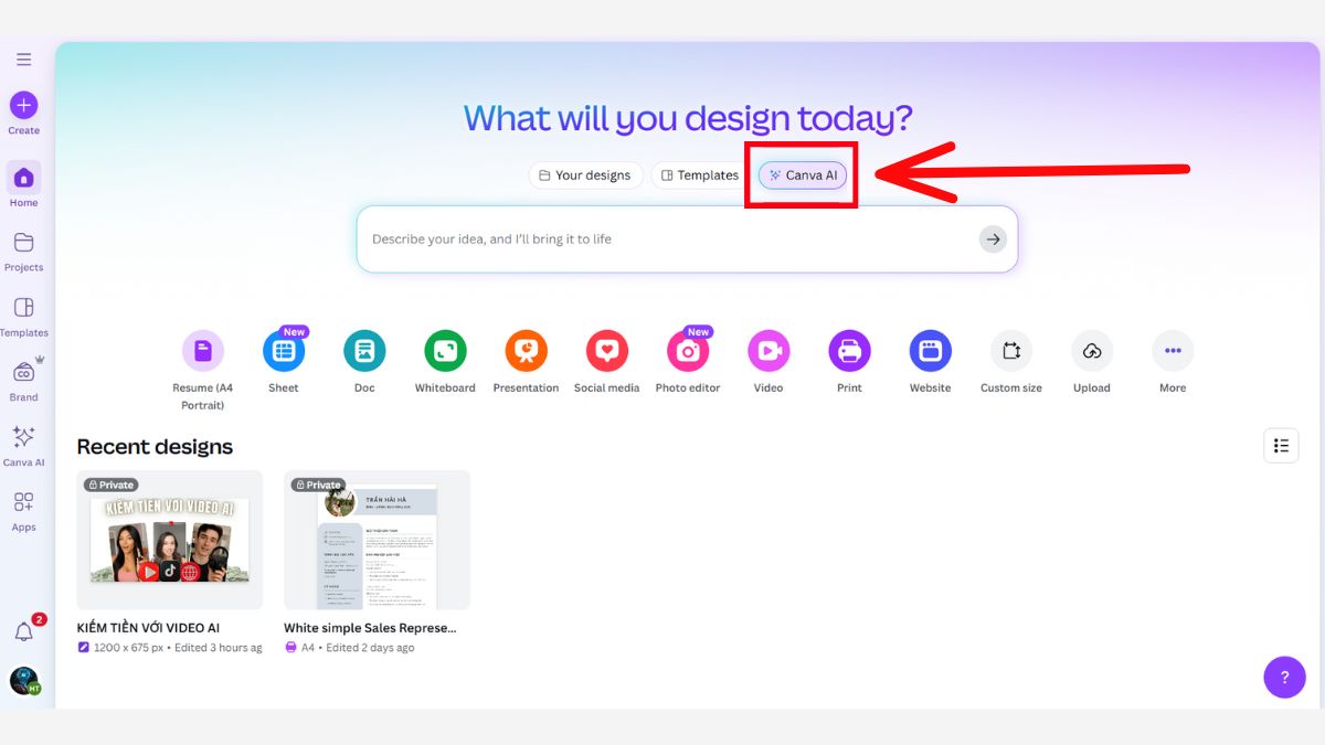 Hướng dẫn cách tạo video Veo 3 trên Canva miễn phí bước 2