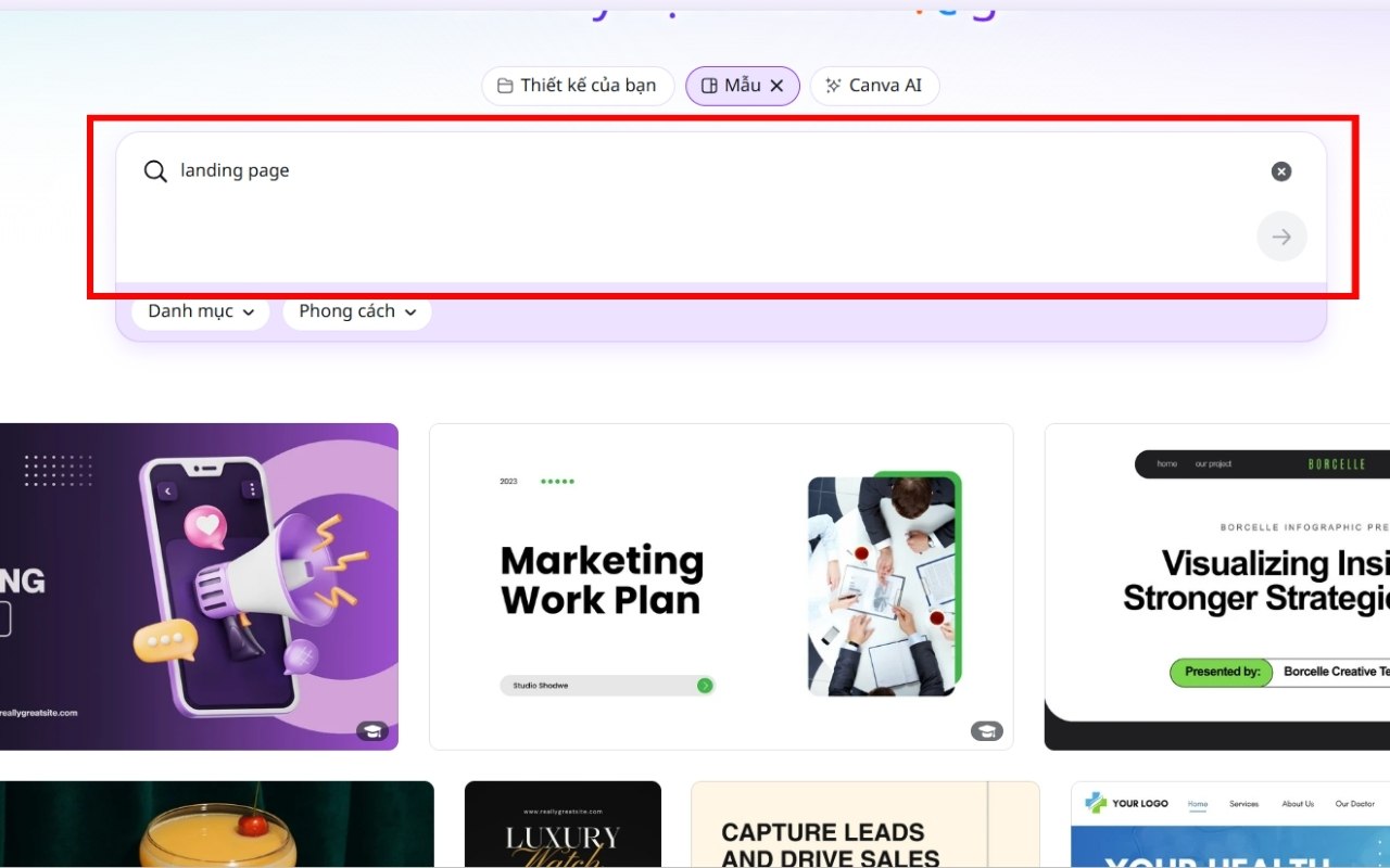 Hướng Dẫn Cách Thiết Kế Landing Page Trên Canva bước 2.1