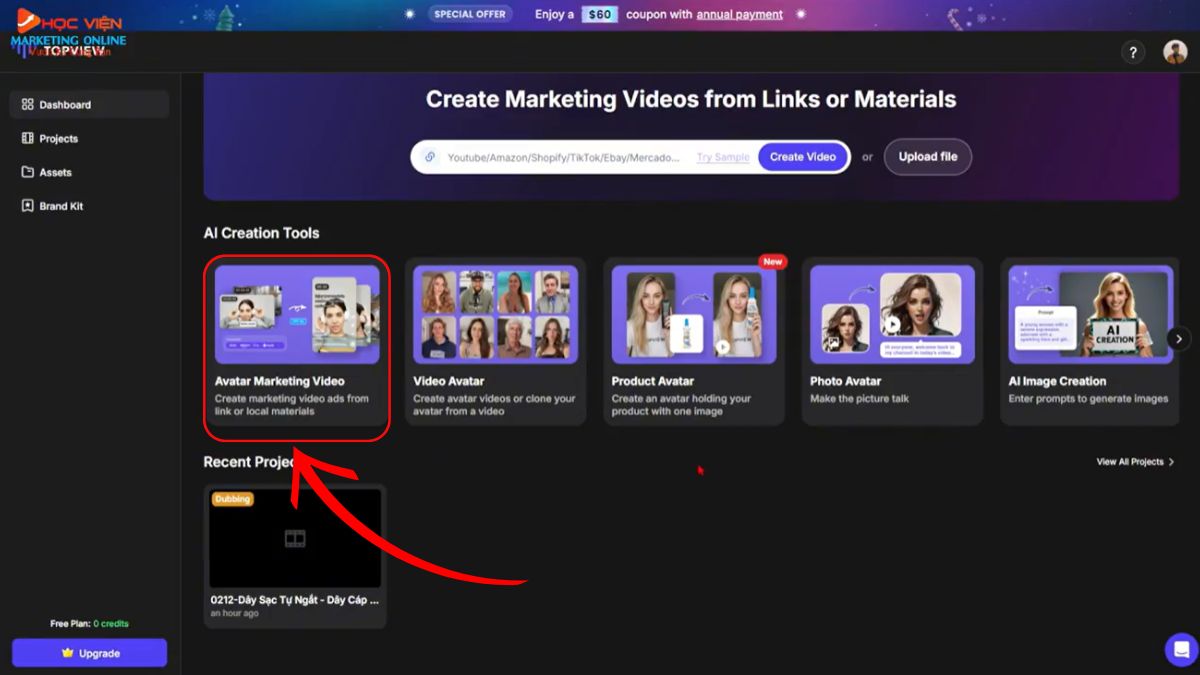 Cách sử dụng TopView tạo Avatar Marketing Video bước 1