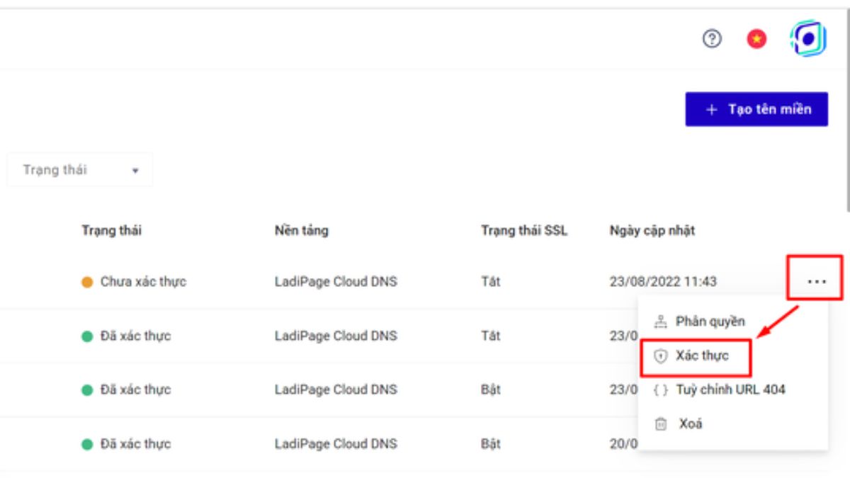 Hướng Dẫn Trỏ Tên Miền Về Ladipage bước 3.2