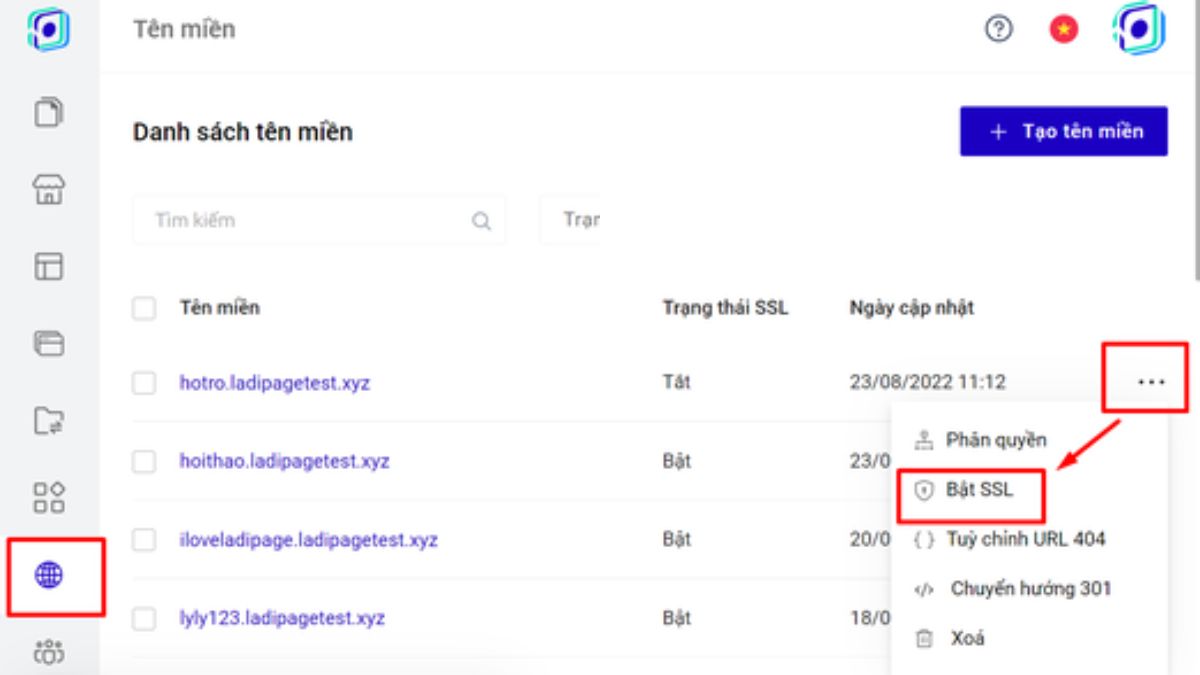 Hướng Dẫn Trỏ Tên Miền Về Ladipage bước 4.1