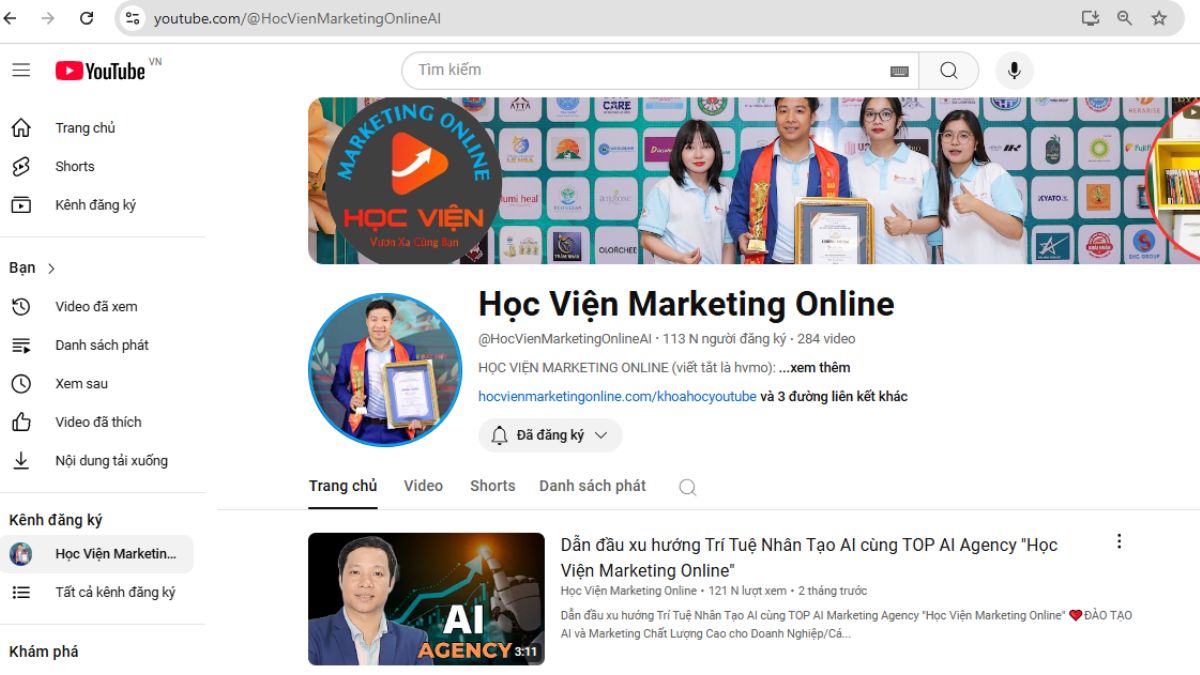 Kênh Youtube của HVMO với hơn 100.000 người đăng ký