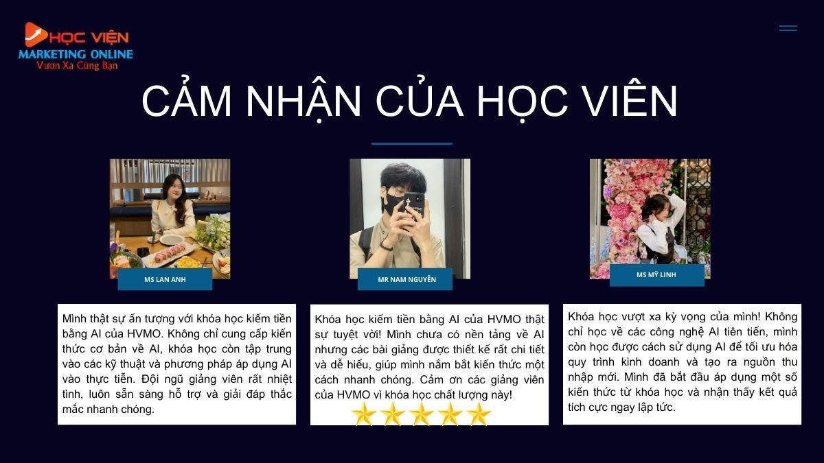 Học viên đánh giá chất lượng tại Trung tâm đào tạo AI