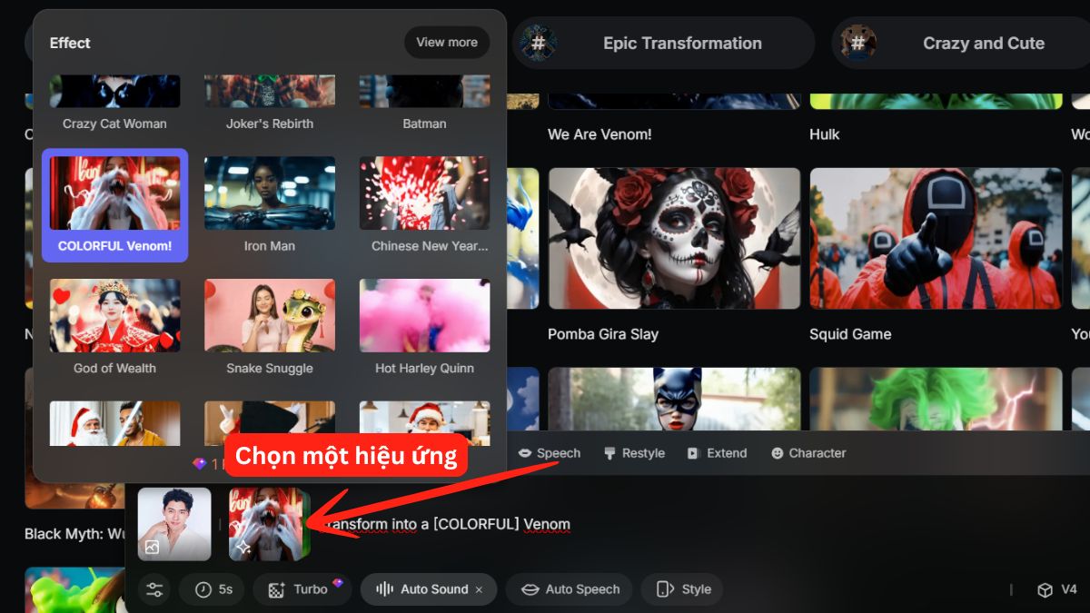 Hướng dẫn chi tiết cách tạo AI video Venom biến hình bằng Pixverse cách 1 bước 3.2