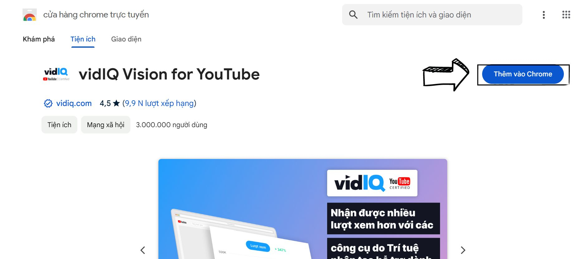 Cách cài vidIQ vào trình duyệt Chrome bước 4