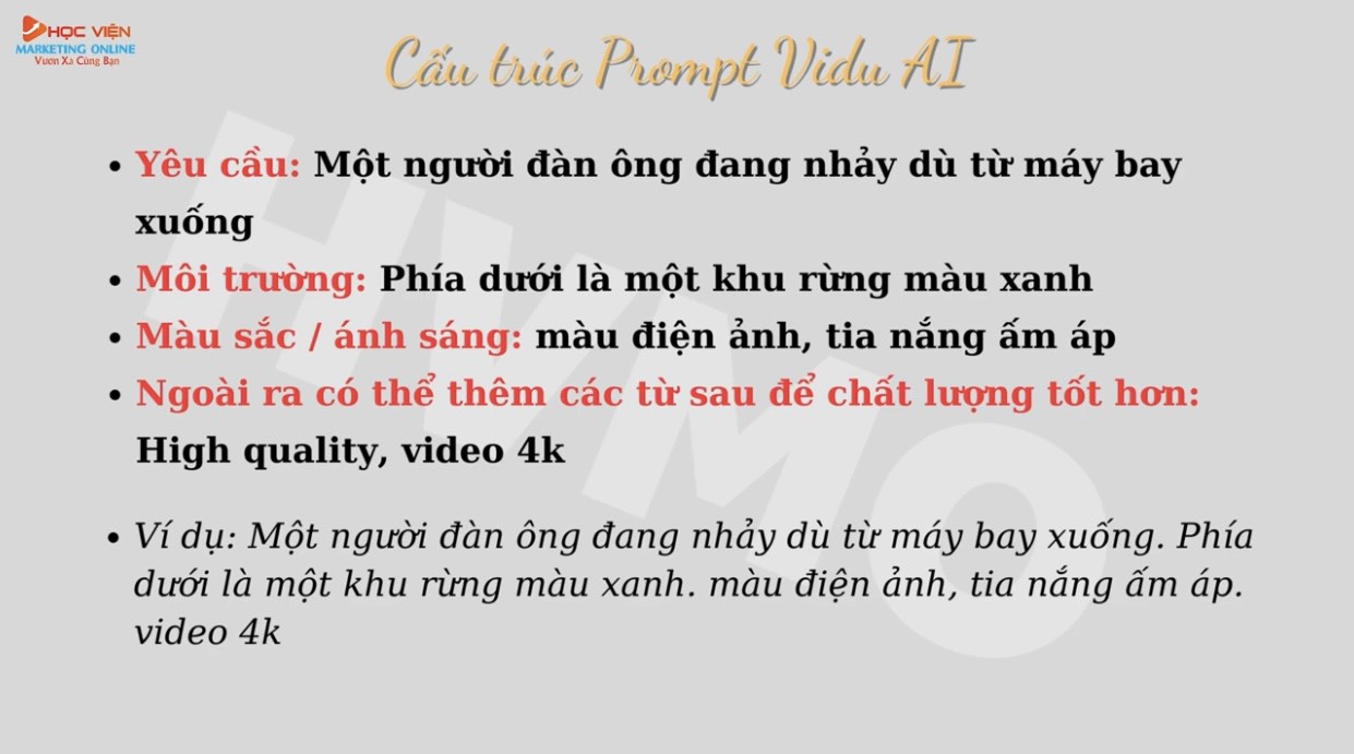 Mẫu prompt Vidu AI nâng cao